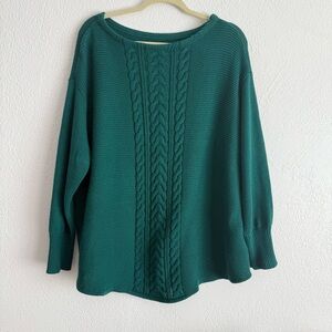 Chaps Cable Knit Sweater Women’s 2XL Emerald Green Holiday Crewneck Cotton